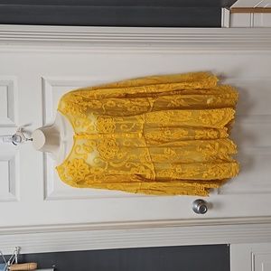Lane Bryant yellow gold sheer lace top Size 18 / 20 long bell sleeve floral boho